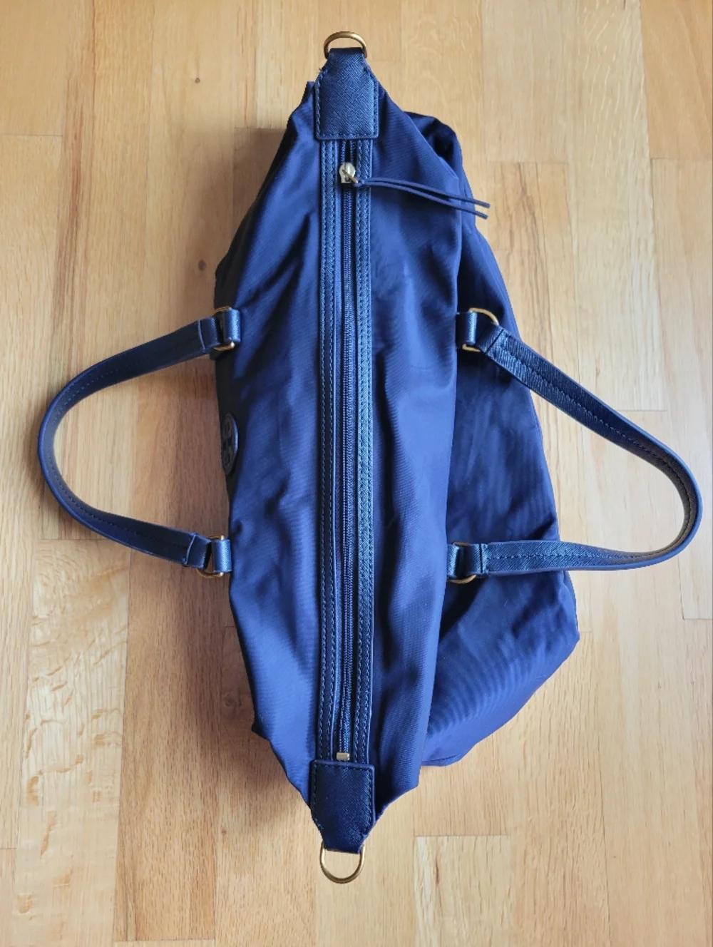 Tory Burch Tilda Nylon Slouchy Satchel Tote Purse Bag Handbag Navy Blue